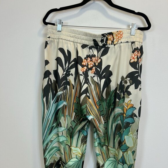 Cambio Tropical Print Satin Pull On Ankle Pants US 14 Italian Fabric Stretch - Picture 8 of 11